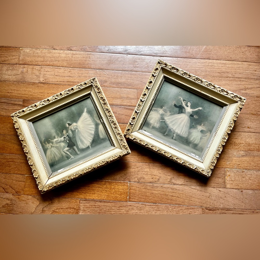 2pc Vintage Ballet Dancer Framed Art Prints by Sophie (FIRM)
